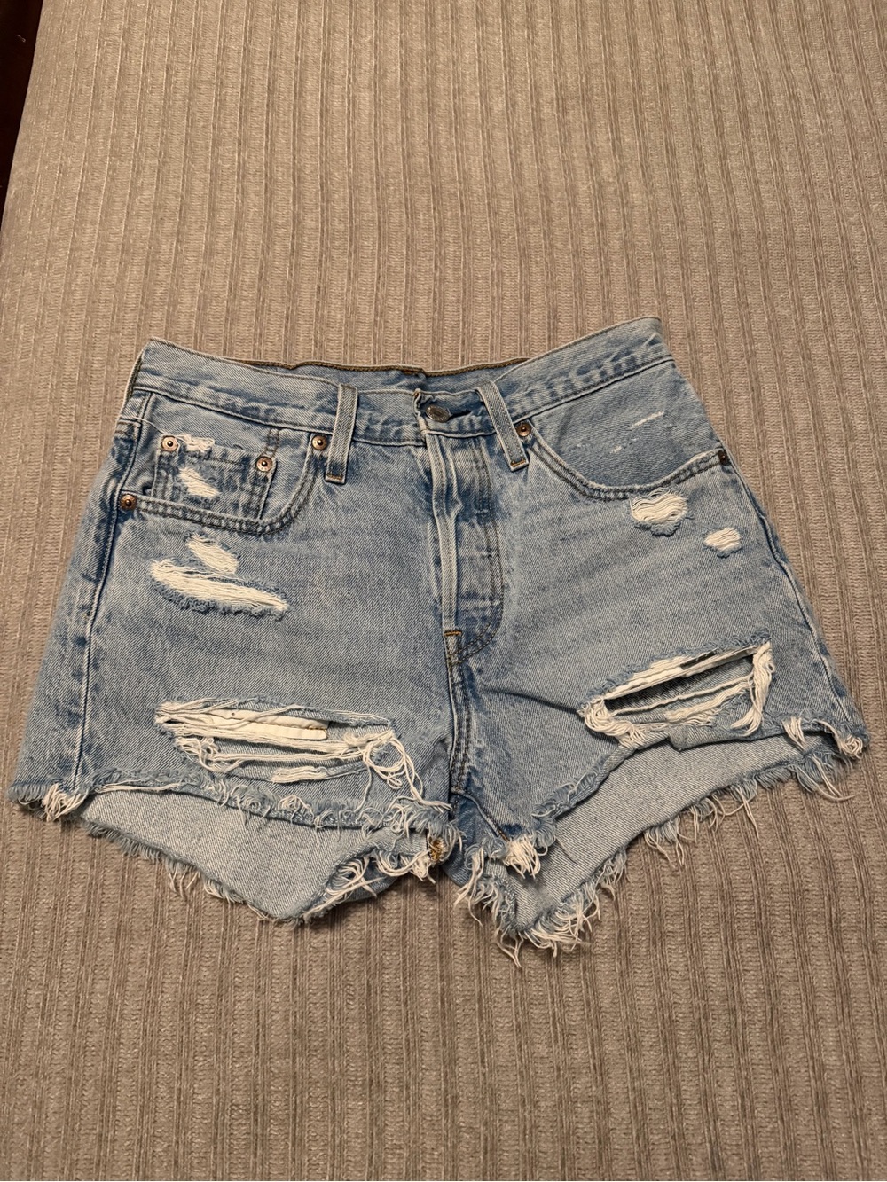 Levi's Light Blue Distressed High-Rise Denim Shorts